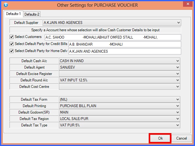 fmcg pur vocher other settings